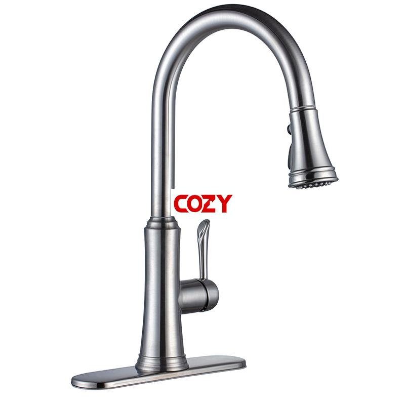 Transitional Pulldown Kitchen Faucet--Brushed Nickel